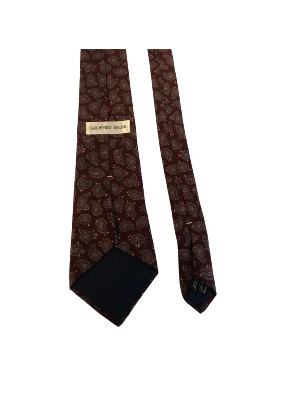 Geoffrey Beene Silk Tie Paisley Burgundy Blue Mens Necktie Office Formal Gift